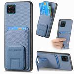 For Samsung Galaxy A12 5G Carbon Fiber Card Bag Fold Stand Phone Case(Blue)