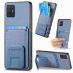 For Samsung Galaxy A51 Carbon Fiber Card Bag Fold Stand Phone Case(Blue)