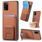 For Samsung Galaxy A41 Carbon Fiber Card Bag Fold Stand Phone Case(Brown)