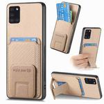 For Samsung Galaxy A31 Carbon Fiber Card Bag Fold Stand Phone Case(Khaki)