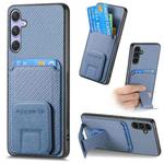 For Samsung Galaxy S25 5G Carbon Fiber Card Bag Fold Stand Phone Case(Blue)