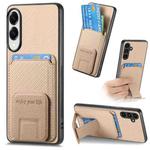 For Samsung Galaxy S25 Edge 5G Carbon Fiber Card Bag Fold Stand Phone Case(Khaki)