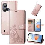 For ZTE Blade L220 Four-leaf Clasp Embossed Leather Phone Case(Rose Gold)