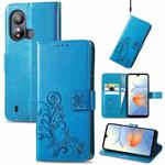 For ZTE Blade L220 Four-leaf Clasp Embossed Leather Phone Case(Blue)