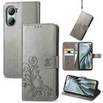 For ZTE Libero 5G IV Four-leaf Clasp Embossed Leather Phone Case(Rrey)