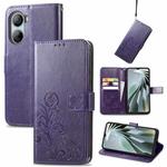 For ZTE Libero 5G IV Four-leaf Clasp Embossed Leather Phone Case(Purple)