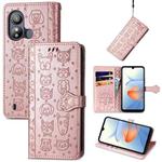 For ZTE Blade L220 Cat and Dog Embossed Leather Phone Case(Rose Gold)
