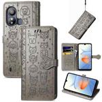 For ZTE Blade L220 Cat and Dog Embossed Leather Phone Case(Grey)