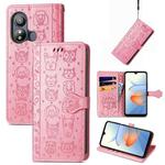 For ZTE Blade L220 Cat and Dog Embossed Leather Phone Case(Pink)