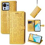 For ZTE Blade V50 Vita Cat and Dog Embossed Leather Phone Case(Yellow)