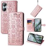 For ZTE Libero 5G IV Cat and Dog Embossed Leather Phone Case(Rose Gold)