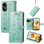 For ZTE Blade A33S Cat and Dog Embossed Leather Phone Case(Green)