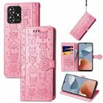 For ZTE Blade A73 4G Cat and Dog Embossed Leather Phone Case(Pink)