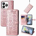 For ZTE Blade A75 4G Cat and Dog Embossed Leather Phone Case(Rose Gold)