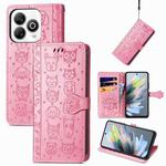 For ZTE Blade A75 4G Cat and Dog Embossed Leather Phone Case(Pink)