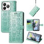 For ZTE Blade A75 4G Cat and Dog Embossed Leather Phone Case(Green)