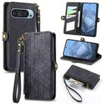 For Google Pixel 9 Geometric Zipper Wallet Side Buckle Leather Phone Case(Black)