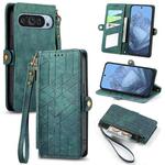 For Google Pixel 9 Geometric Zipper Wallet Side Buckle Leather Phone Case(Green)