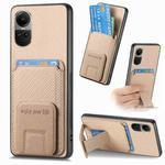 For OPPO Reno10 Global Carbon Fiber Card Bag Fold Stand Phone Case(Khaki)