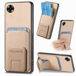 For OPPO A17K Carbon Fiber Card Bag Fold Stand Phone Case(Khaki)