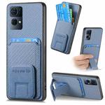 For OPPO Reno7 Pro 5G Carbon Fiber Card Bag Fold Stand Phone Case(Blue)