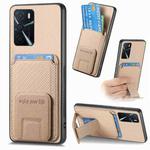 For OPPO A16 Carbon Fiber Card Bag Fold Stand Phone Case(Khaki)