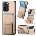 For OPPO Reno6 5G Carbon Fiber Card Bag Fold Stand Phone Case(Khaki)