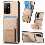 For OPPO F19 Pro+ Carbon Fiber Card Bag Fold Stand Phone Case(Khaki)