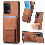 For OPPO F19 Pro Carbon Fiber Card Bag Fold Stand Phone Case(Brown)