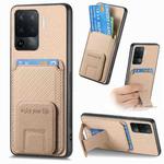 For OPPO F19 Pro Carbon Fiber Card Bag Fold Stand Phone Case(Khaki)