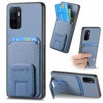For OPPO A53 / A53S Carbon Fiber Card Bag Fold Stand Phone Case(Blue)
