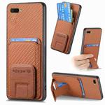 For OPPO A7/A12 Carbon Fiber Card Bag Fold Stand Phone Case(Brown)