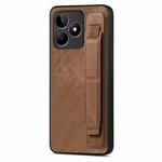 For Realme C53 Retro Wristband Holder Leather Back Phone Case(Brown)
