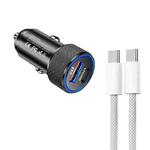 P19 Metal PD20W USB-C + QC18W USB Car Charger with USB-C to USB-C Date Cable for iPhone 15 series(Black)