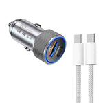 P19 Metal PD20W USB-C + QC18W USB Car Charger with USB-C to USB-C Date Cable for iPhone 15 series(Silver Gray)