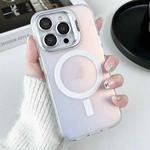 For iPhone 14 Pro Max Lens Holder MagSafe PC Hybrid TPU Phone Case(White)