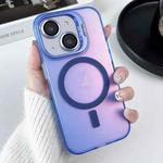 For iPhone 15 MagSafe Lens Holder PC Hybrid TPU Phone Case(Blue)