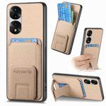 For Honor 70 Pro Carbon Fiber Card Bag Fold Stand Phone Case(Khaki)