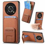 For Honor X30/X9 5G/Magic4 Lite Carbon Fiber Card Bag Fold Stand Phone Case(Brown)