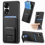 For Honor 80 Carbon Fiber Card Bag Fold Stand Phone Case(Black)