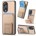 For Honor 90 Carbon Fiber Card Bag Fold Stand Phone Case(Khaki)