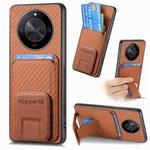 For Honor X50 5G Carbon Fiber Card Bag Fold Stand Phone Case(Brown)