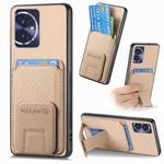 For Honor 100 5G Carbon Fiber Card Bag Fold Stand Phone Case(Khaki)