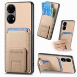 For Huawei P50 Carbon Fiber Card Bag Fold Stand Phone Case(Khaki)