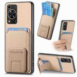 For Huawei Enjoy 70 Carbon Fiber Card Bag Fold Stand Phone Case(Khaki)