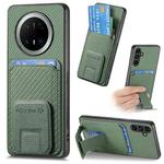 For Huawei Mate 70 Pro+ Carbon Fiber Card Bag Fold Stand Phone Case(Green)