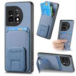 For OnePlus 11 Carbon Fiber Card Bag Fold Stand Phone Case(Blue)