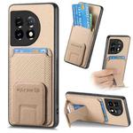 For OnePlus 11 Carbon Fiber Card Bag Fold Stand Phone Case(Khaki)