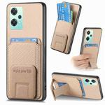For OnePlus Nord CE2 Lite 5G Carbon Fiber Card Bag Fold Stand Phone Case(Khaki)