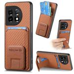 For OnePlus 12 5G Carbon Fiber Card Bag Fold Stand Phone Case(Brown)